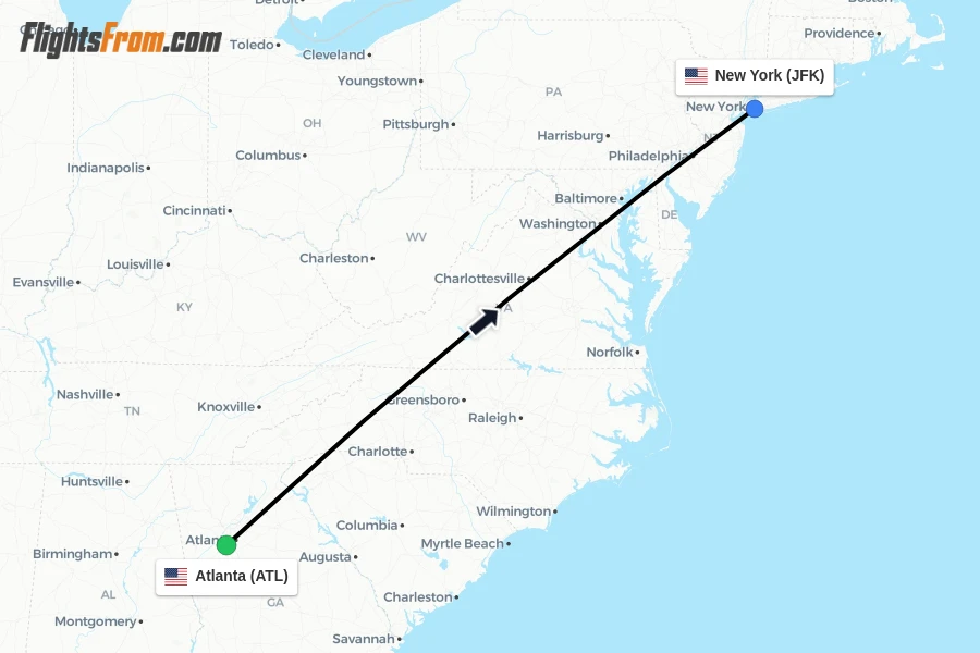 Flights from Atlanta to New York route map