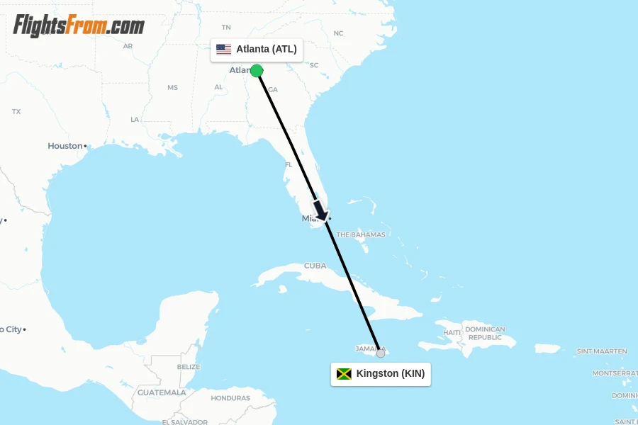 Flights from Atlanta to Kingston route map
