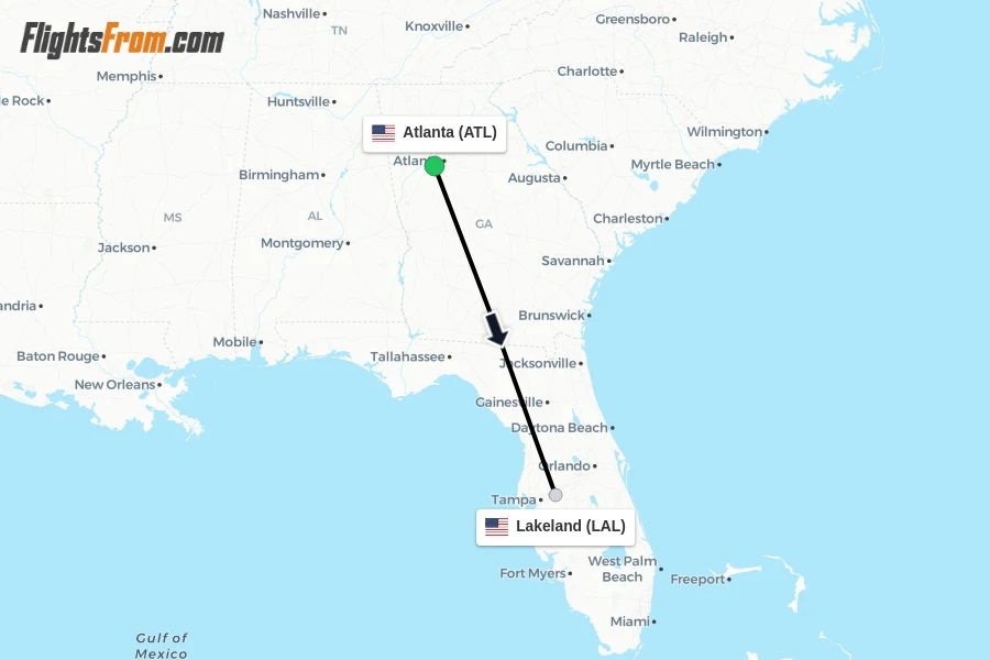 Flights from Atlanta to Lakeland route map