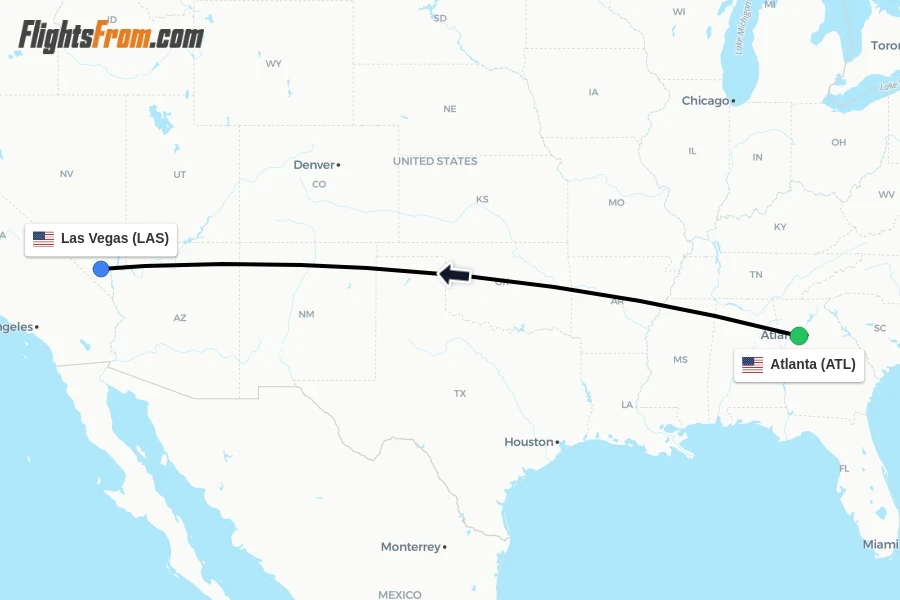 Flights from Atlanta to Las Vegas route map