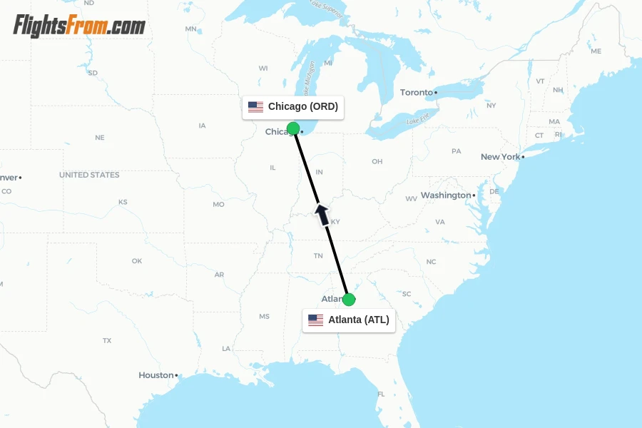 Flights from Atlanta to Chicago route map