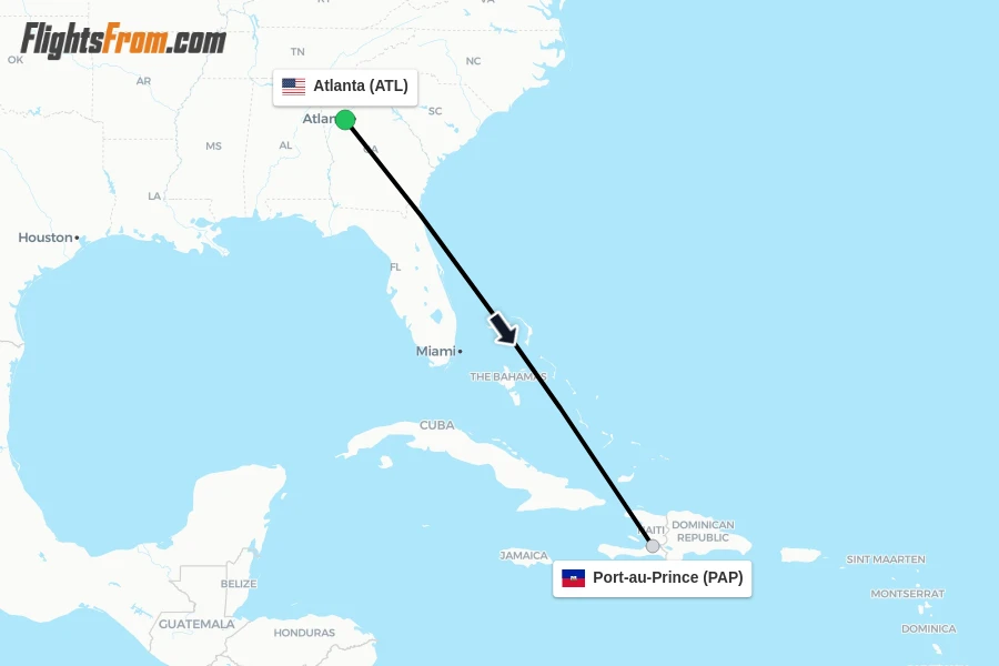Flights from Atlanta to Port-au-Prince route map