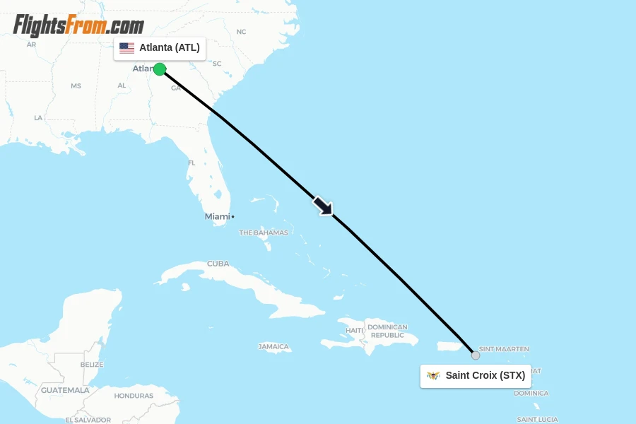 Flights from Atlanta to Saint Croix route map