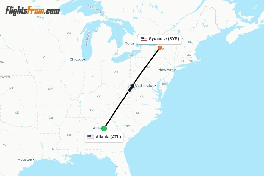 Flights from Atlanta to Syracuse route map