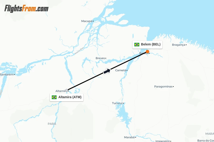 Flights from Altamira to Belem route map
