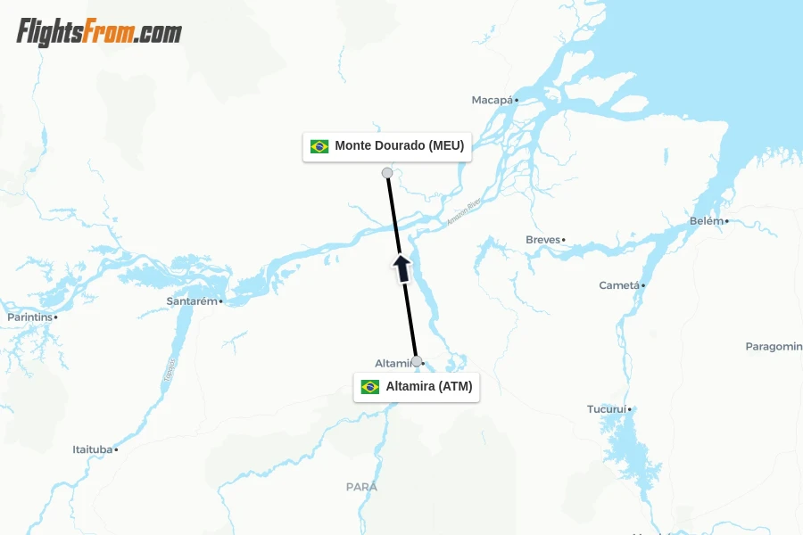Flights from Altamira to Monte Dourado route map