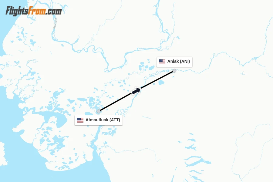 Flights from Atmautluak to Aniak route map