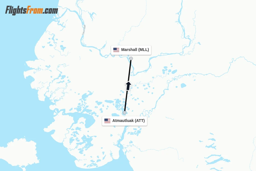 Flights from Atmautluak to Marshall route map