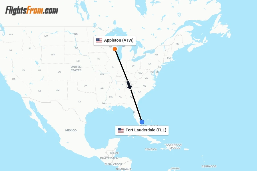 Flights from Appleton to Fort Lauderdale route map