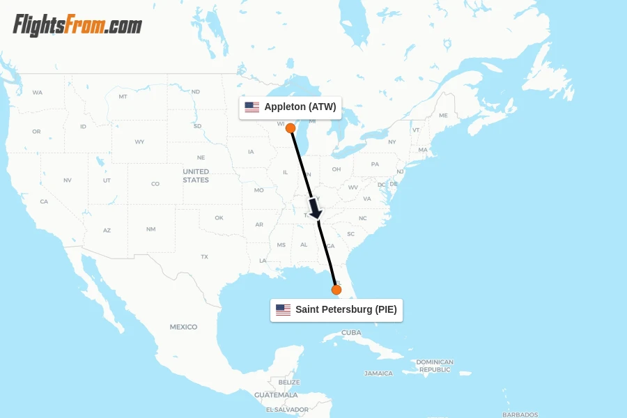 Flights from Appleton to Saint Petersburg route map