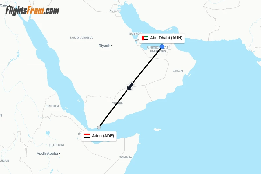 Flights from Abu Dhabi to Aden route map
