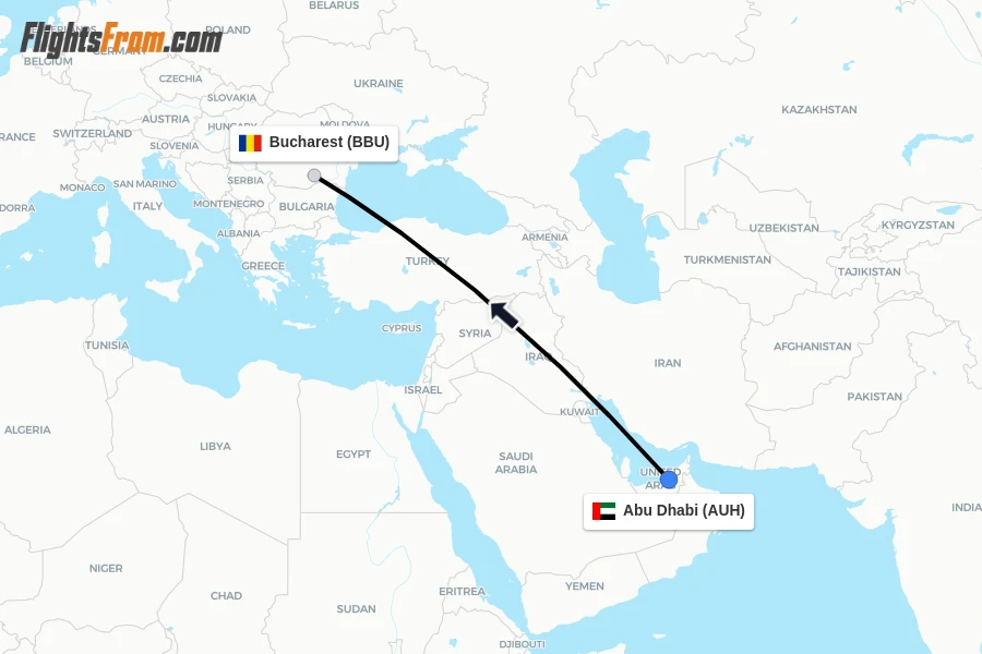 Flights from Abu Dhabi to Bucharest route map