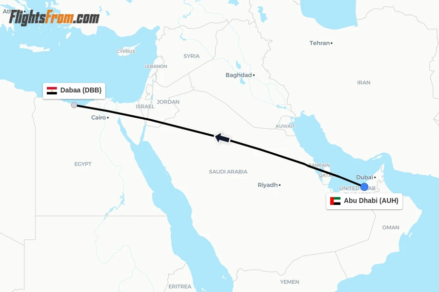 Flights from Abu Dhabi to Dabaa route map