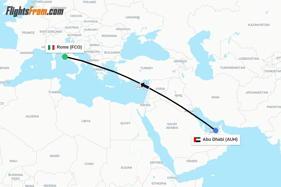 Flights from Abu Dhabi to Rome route map