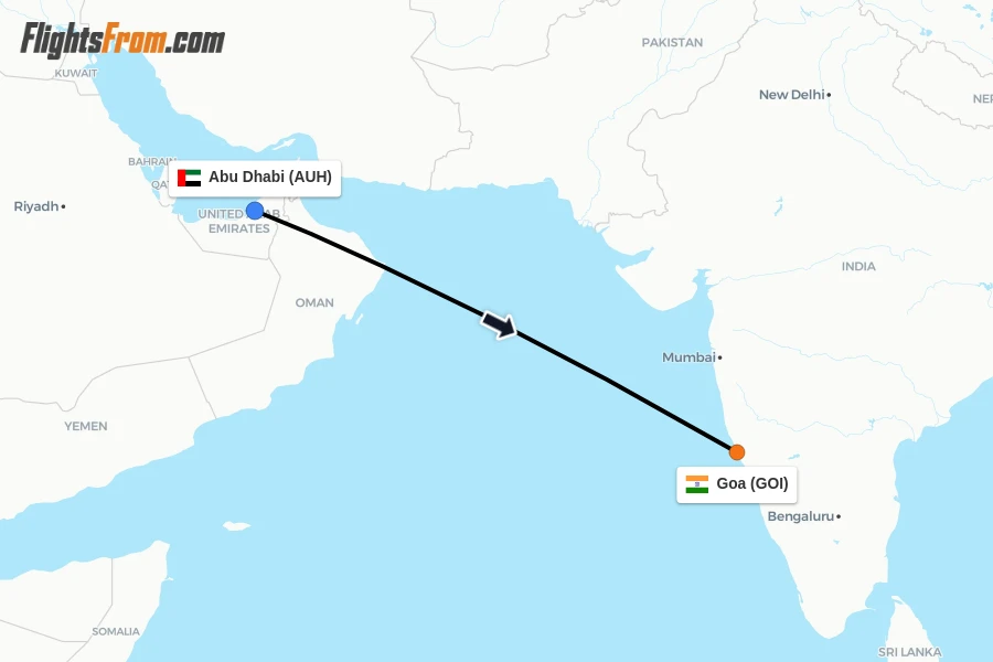 Flights from Abu Dhabi to Goa route map