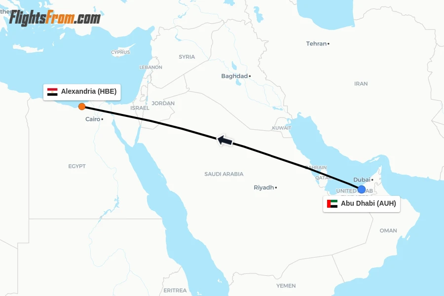 Flights from Abu Dhabi to Alexandria route map