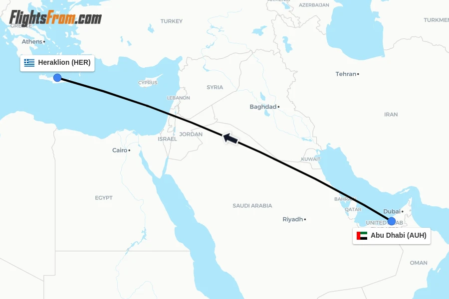 Flights from Abu Dhabi to Heraklion route map