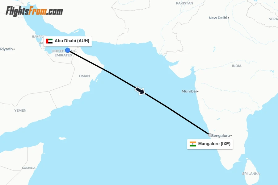 Flights from Abu Dhabi to Mangalore route map