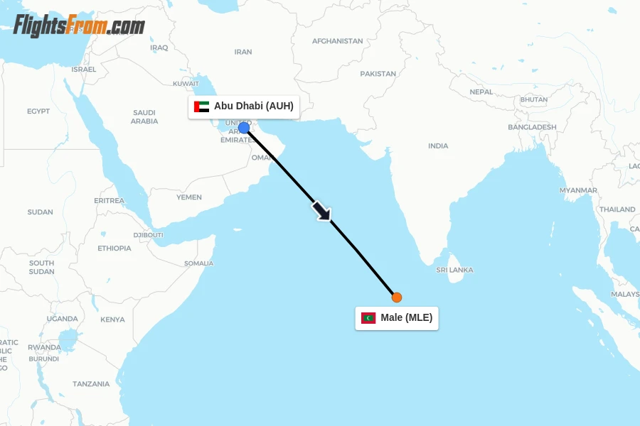 Flights from Abu Dhabi to Male route map
