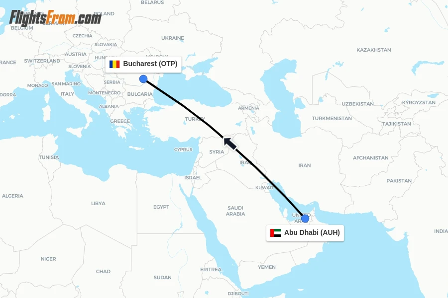 Flights from Abu Dhabi to Bucharest route map