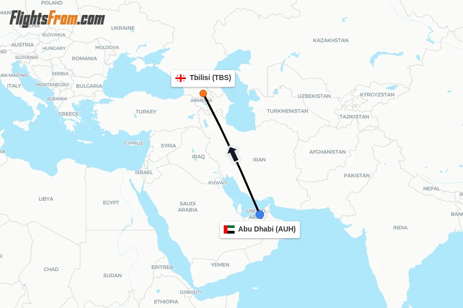 Flights from Abu Dhabi to Tbilisi route map
