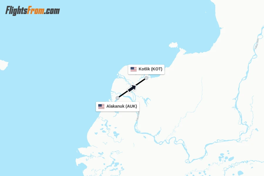 Flights from Alakanuk to Kotlik route map