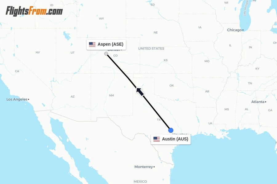 Flights from Austin to Aspen route map