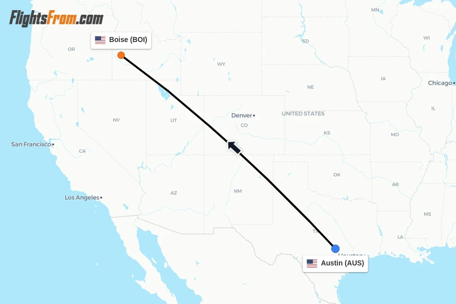 Flights from Austin to Boise route map