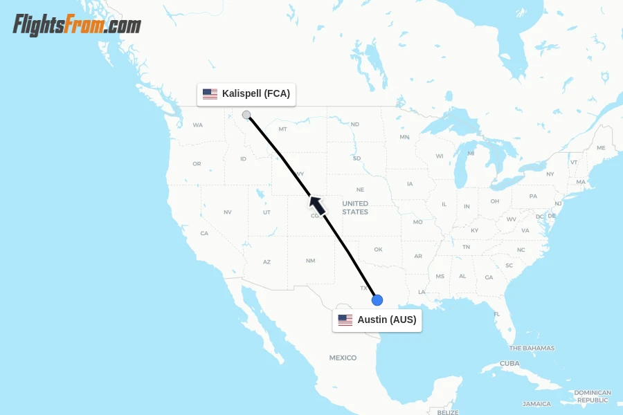 Flights from Austin to Kalispell route map