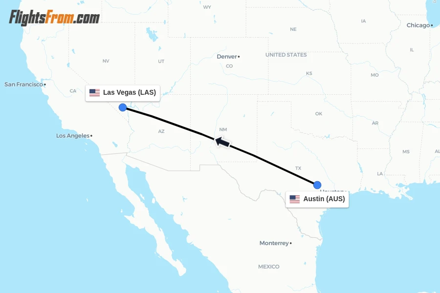 Flights from Austin to Las Vegas route map