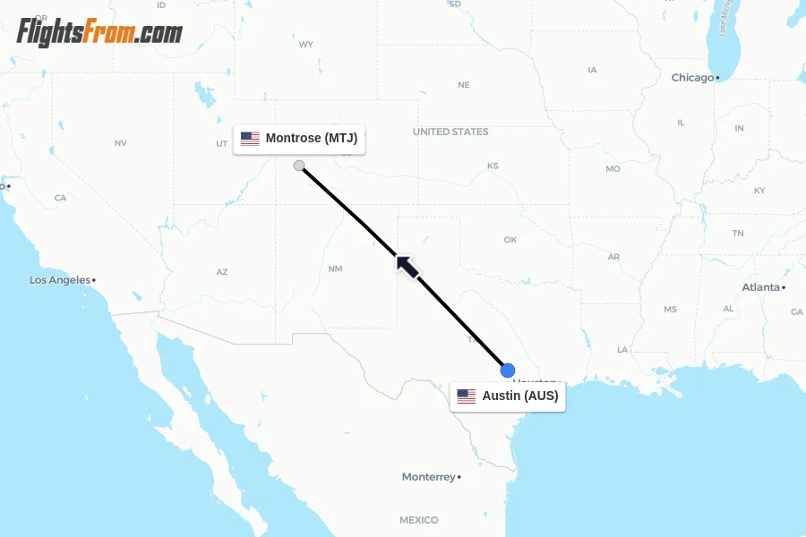 Flights from Austin to Montrose route map