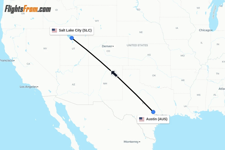 Flights from Austin to Salt Lake City route map