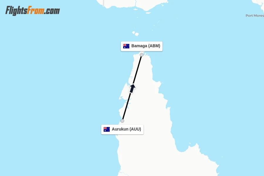 Flights from Aurukun to Bamaga route map
