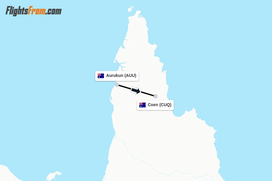 Flights from Aurukun to Coen route map