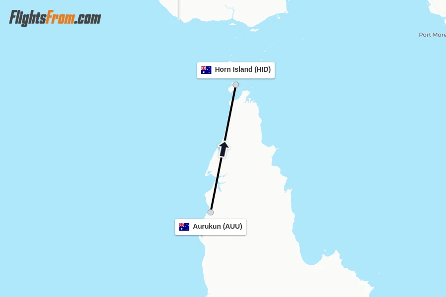Flights from Aurukun to Horn Island route map