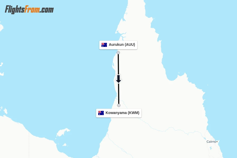 Flights from Aurukun to Kowanyama route map