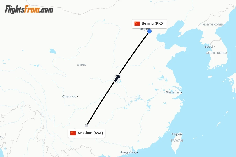 Flights from An Shun to Beijing route map