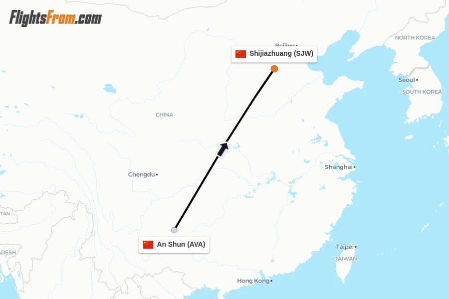Flights from An Shun to Shijiazhuang route map