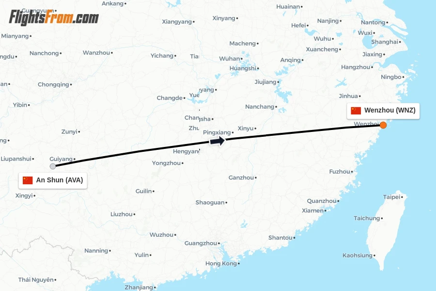 Flights from An Shun to Wenzhou route map