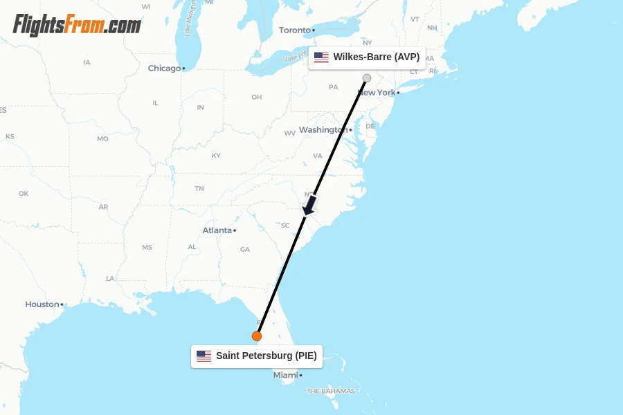 Flights from Wilkes-Barre to Saint Petersburg route map
