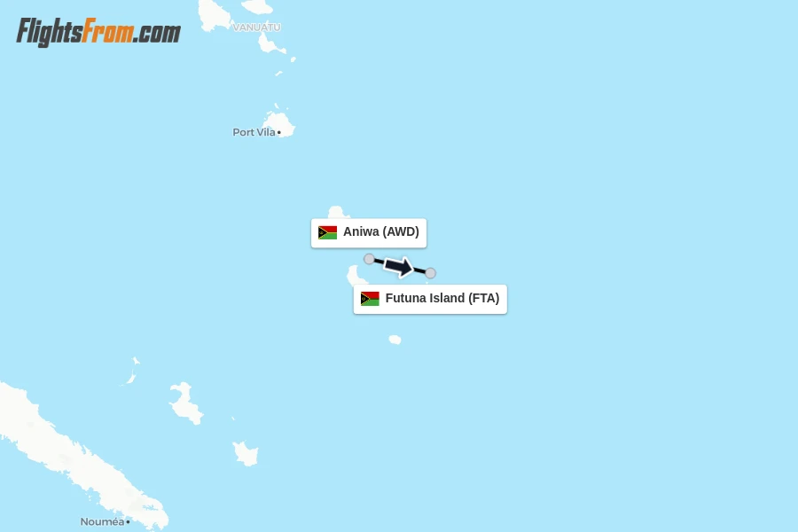 Flights from Aniwa to Futuna Island route map