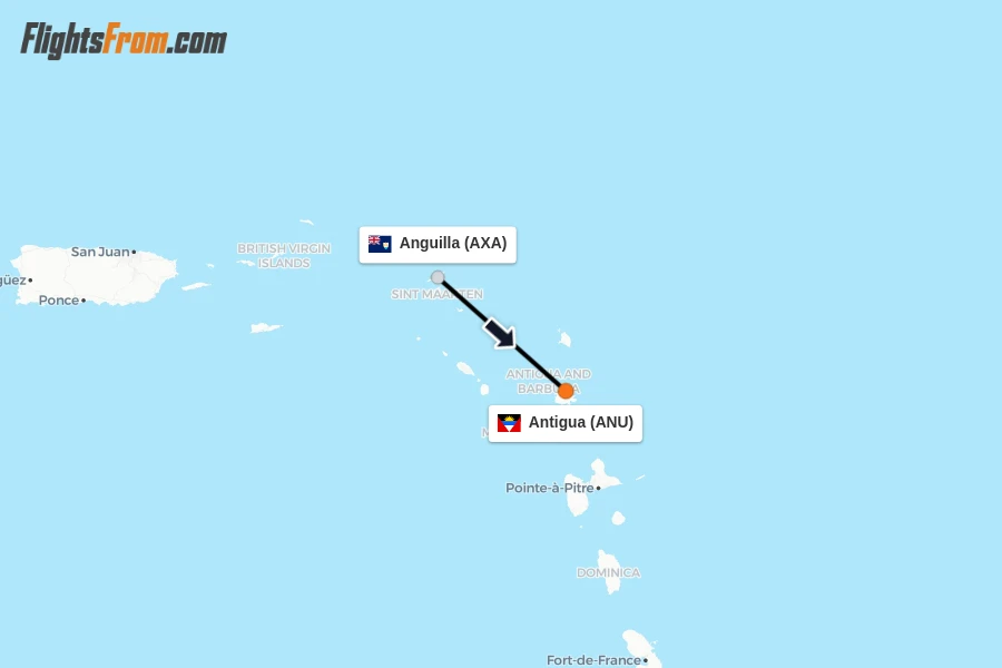 Flights from Anguilla to Antigua route map