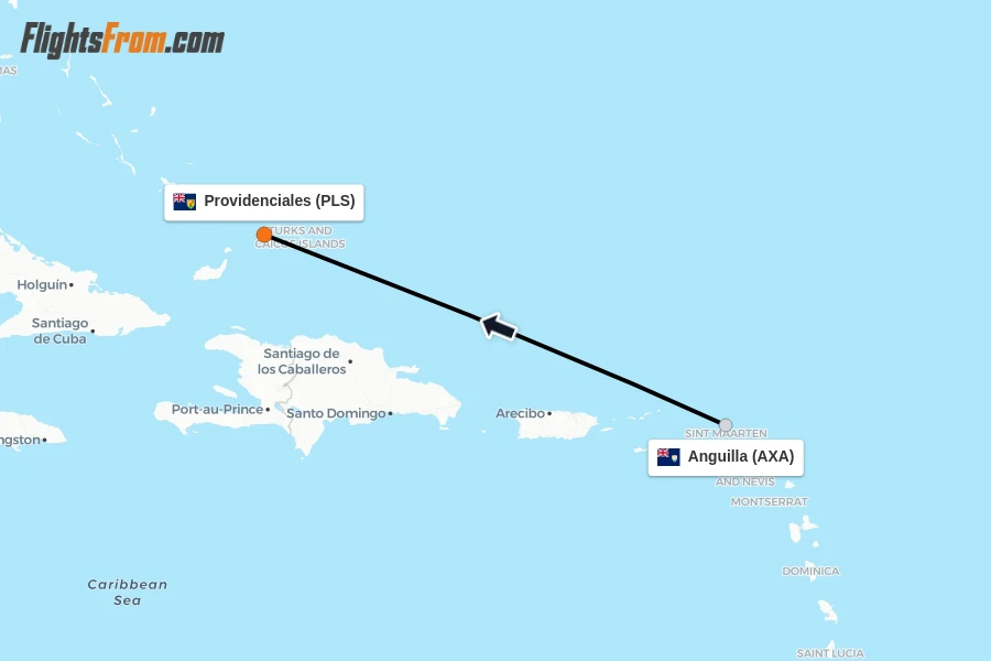 Flights from Anguilla to Providenciales route map
