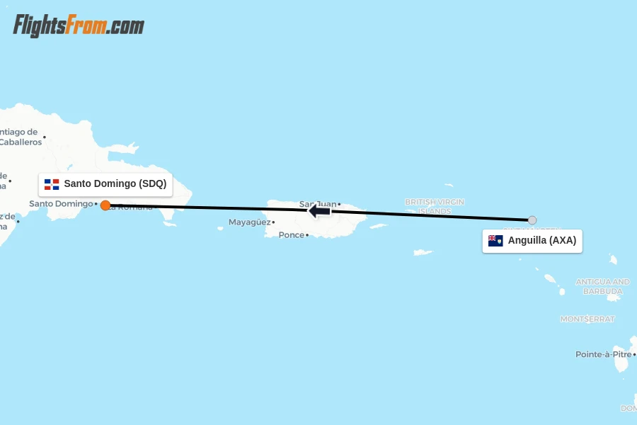 Flights from Anguilla to Santo Domingo route map