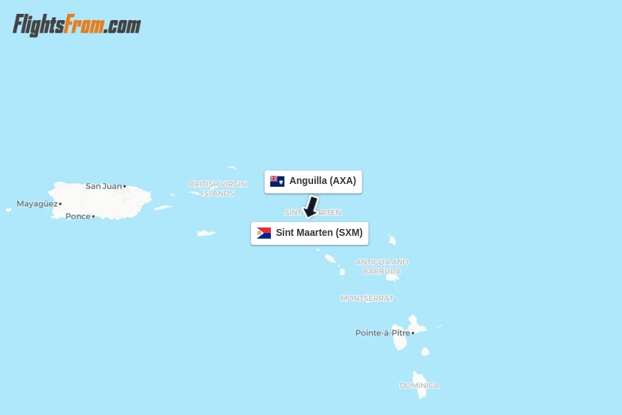 Flights from Anguilla to Sint Maarten route map