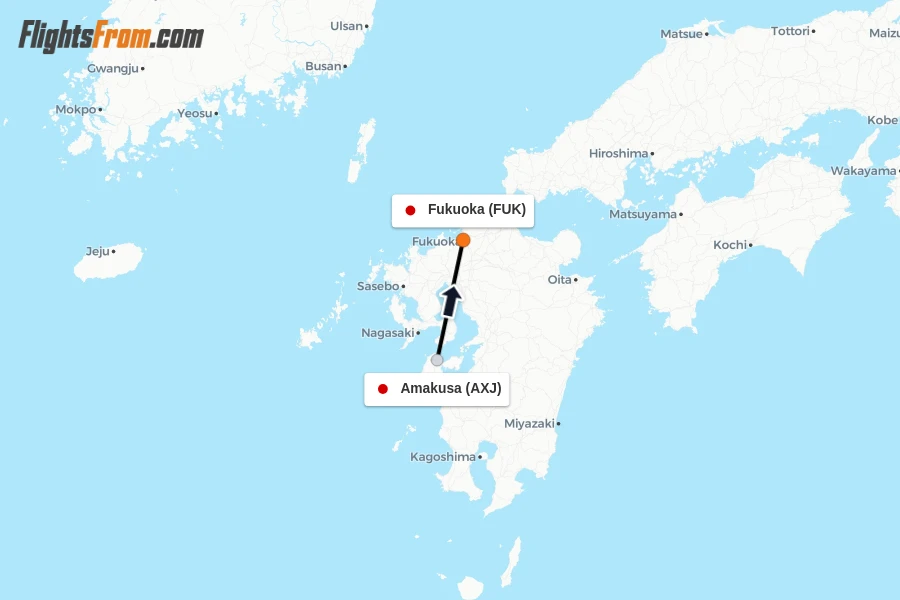 Flights from Amakusa to Fukuoka route map
