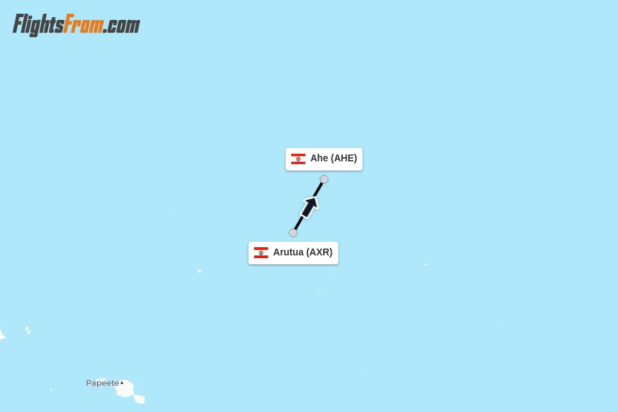 Flights from Arutua to Ahe route map