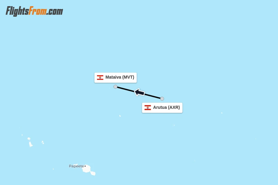 Flights from Arutua to Mataiva route map