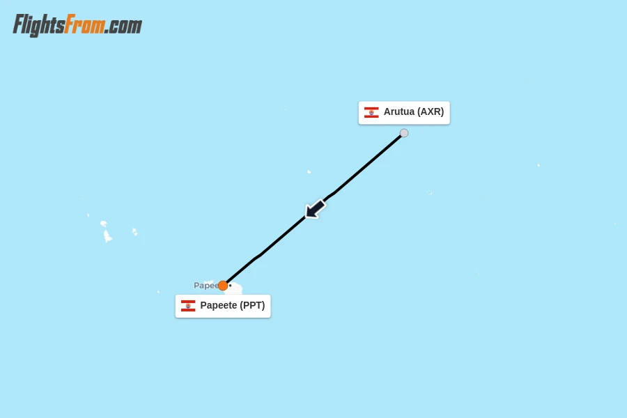 Flights from Arutua to Papeete route map