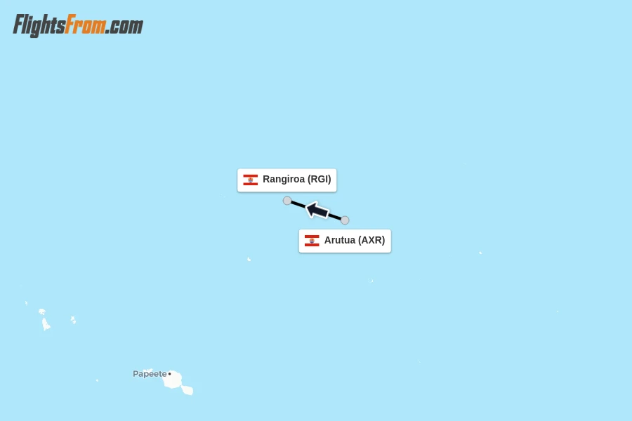 Flights from Arutua to Rangiroa route map